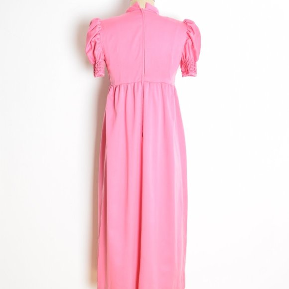 vintage 70s dress pink smocked puff sleeve babydoll kinderwhore lolita maxi S - Picture 6 of 6